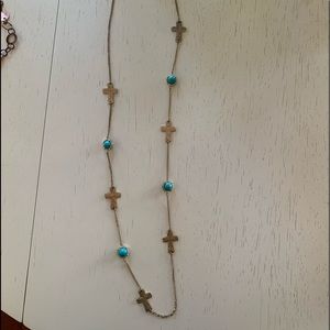 Stella & Dot Gold Cross & Turquoise Bead Necklace